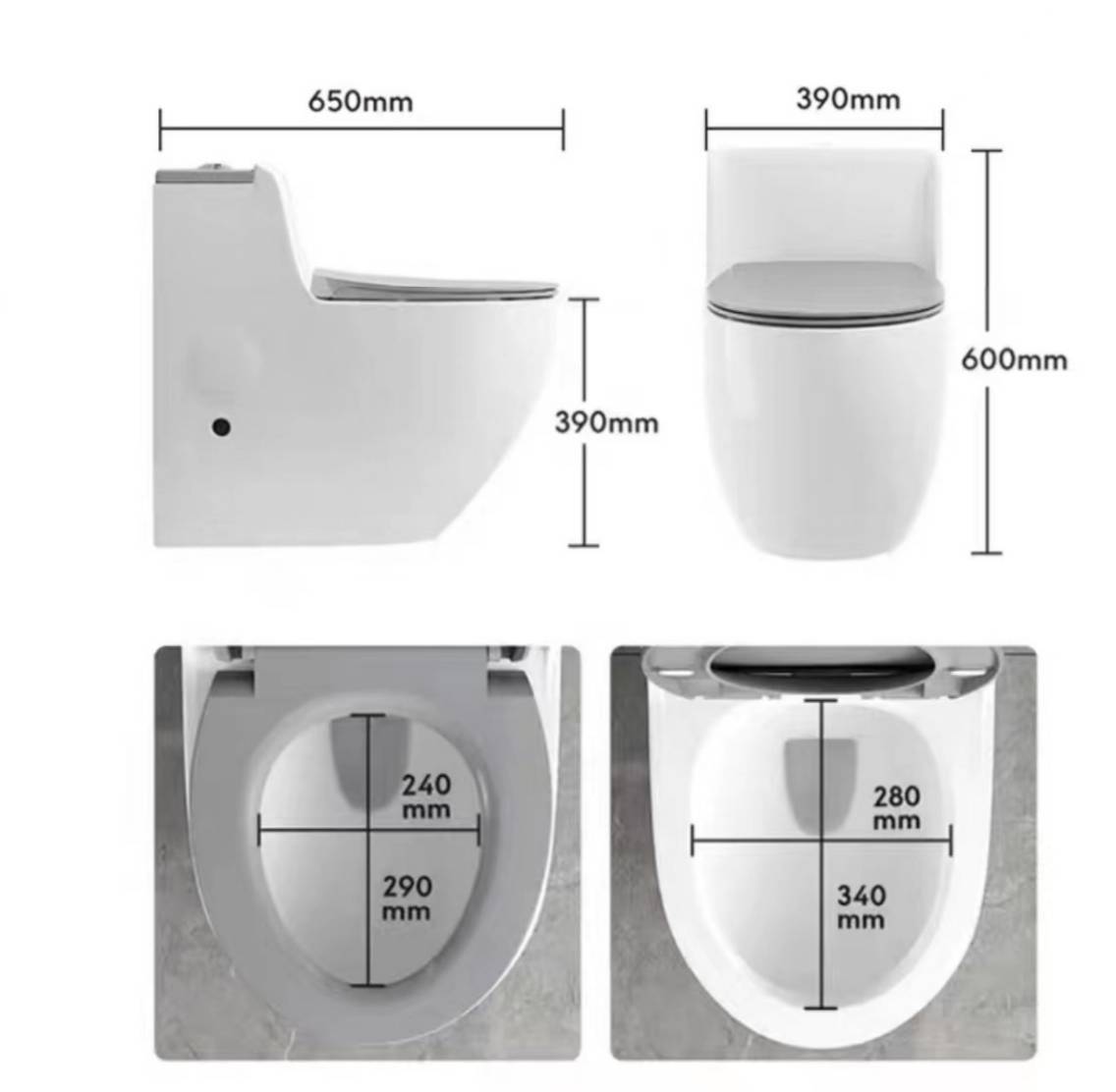 Chi tiết kích thước của bồn cầu 1 khối D8500 Dova